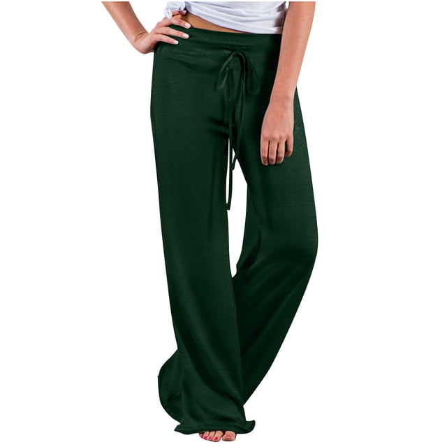 Yuyuzo Wide Leg Pants for Women Mid Rise Drawstring Solid Color Lightweight Lounge Trousers