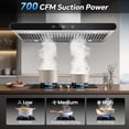 thumbnail image 3 of Island Range Hood 36 Inch, 700 CFM kitchen Hood with Dual-Sided Touch/Gesture/Remote Control, Ceiling Mount, Convertible Ducted/Ductless, 3-Speed Fan, 3 Stainless Steel Baffle Filters, 3 of 12