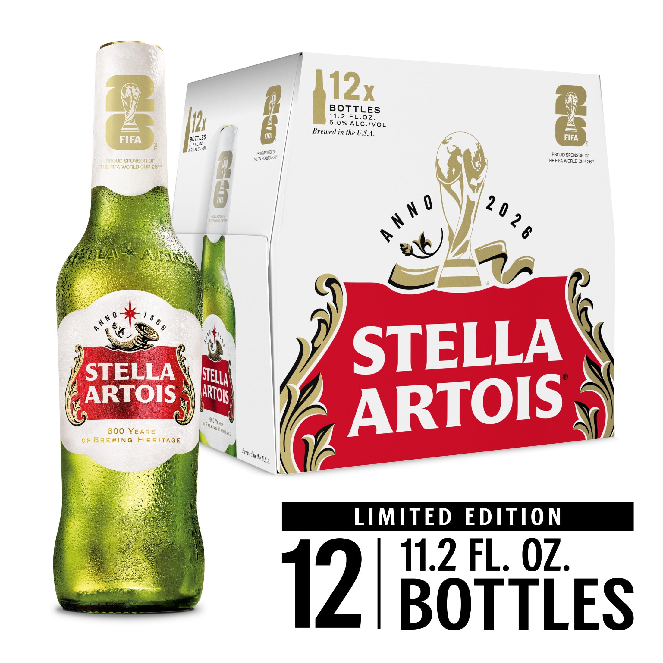 Stella Artois Premium Lager Beer, 12 pack, 11.2 fl oz Glass Bottles, 5% ABV