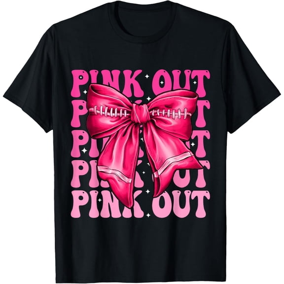 Pink Out Breast Cancer Football Coquette Bow tie Gifts Mom Girls Women T-shirt