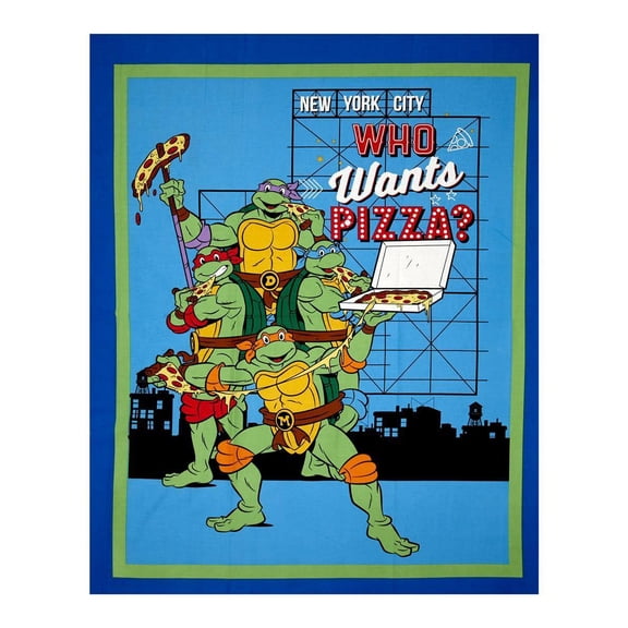 Nickelodeon Teenage Mutant Ninja Turtles TMNT Retro Who Wants Pizza 63247 Springs Creative 100% Cotton Fabric By The Panel 35" x 43"