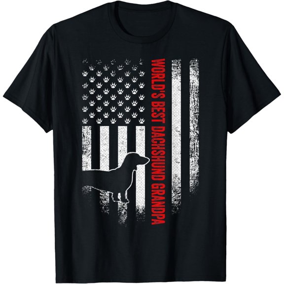 Vintage American Flag World's Best Dachshund Grandpa Funny T-Shirt