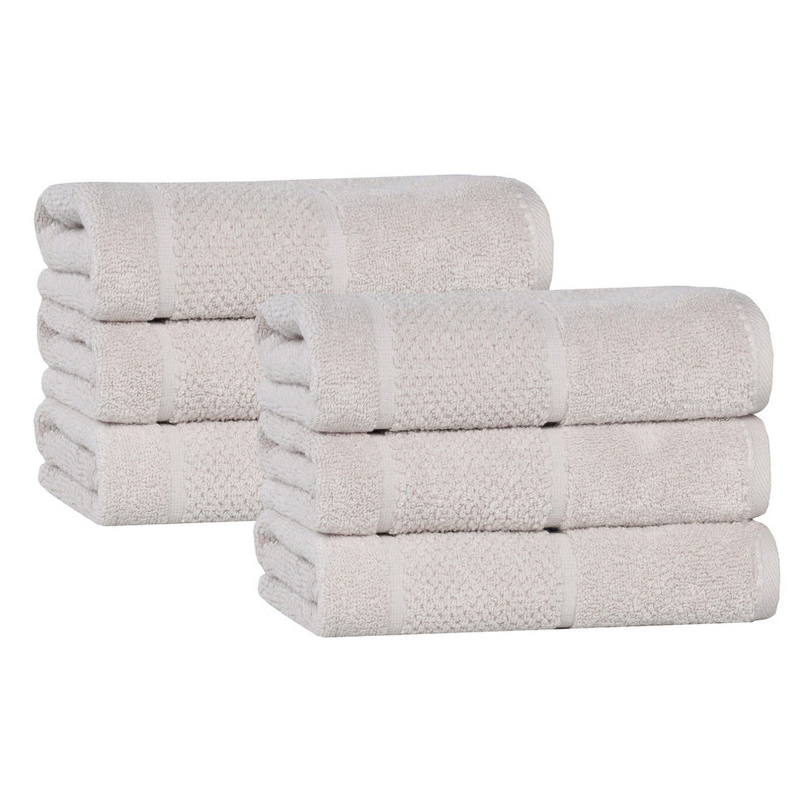 Superior Mile Smart Twist Cotton Medium Weight Hand Towels, Set of 6, Ultra Absorbant Towels, Silver
