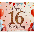 thumbnail image 3 of Glittery 16th Birthday Backdrop Banner with Balloons Stars and Gifts Party Supplies Birthday Decoration Photography Props Party Decor Background, 3 of 7