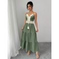 thumbnail image 7 of Womens Sage Green Boho V-Neck Tiered Maxi Dress With Lace Tassel Detail, 7 of 7