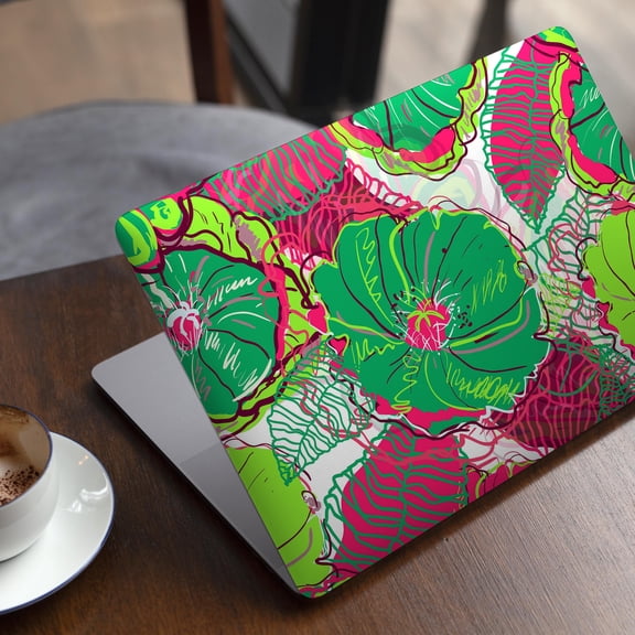 DesignSkinz Bright Pink and Green Flowers Full-Body Skin Decal Wrap Cover for MacBook 12" Retina (A1534)