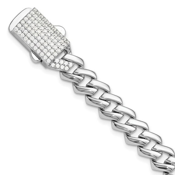 Auriga Fine Jewelry 925 Sterling Silver Rhodium-plated Monaco Link CZ Pav‚ Clasp 7.5inch Bracelet for Women