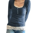 thumbnail image 3 of POINTERTECK T-Shirt en Dentelle pour Femmes, Manches Longues, Col Carré, Pull-Over, 3 of 5