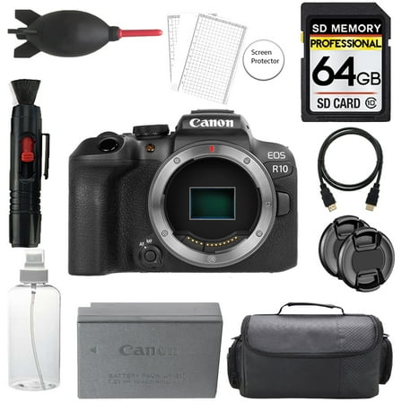 Canon EOS R10 Mirrorless Camera   64GB   Bag  Screen Protector- Basic Kit (International Version)