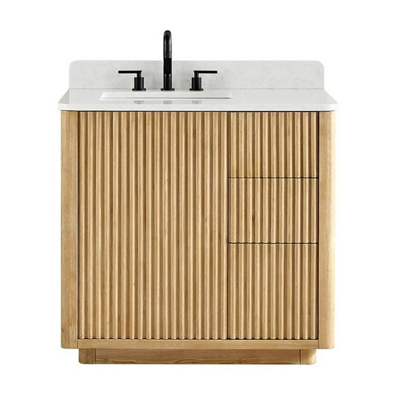 Altair-14 36" Single Bathroom Vanity in Washed Light Brown with Grain White