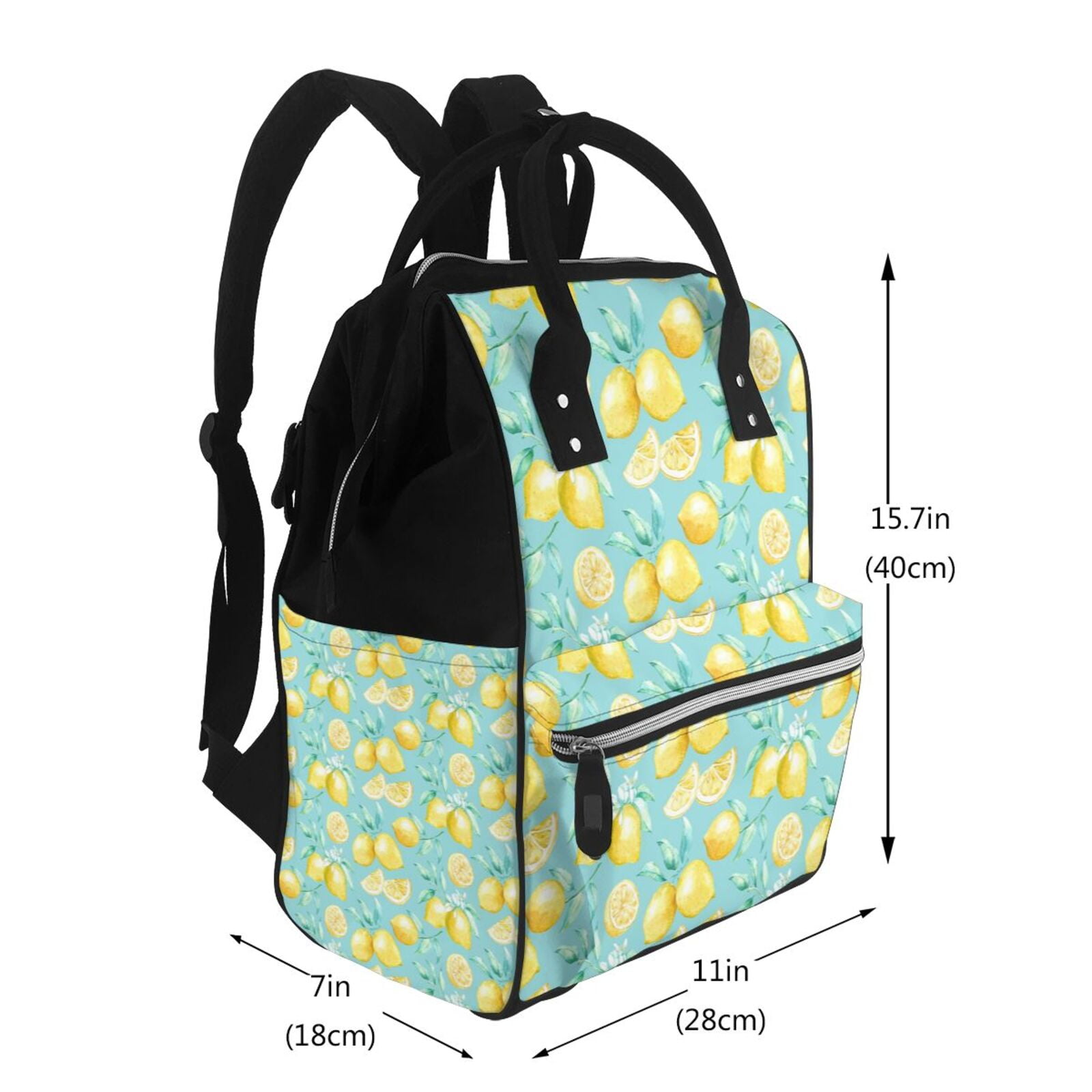 Ratiio Yellow Lemon Mummy Backpack - Waterproof Twill Canvas, Large Capacity Diaper Bag with Multiple Pockets and Adjustable Straps
