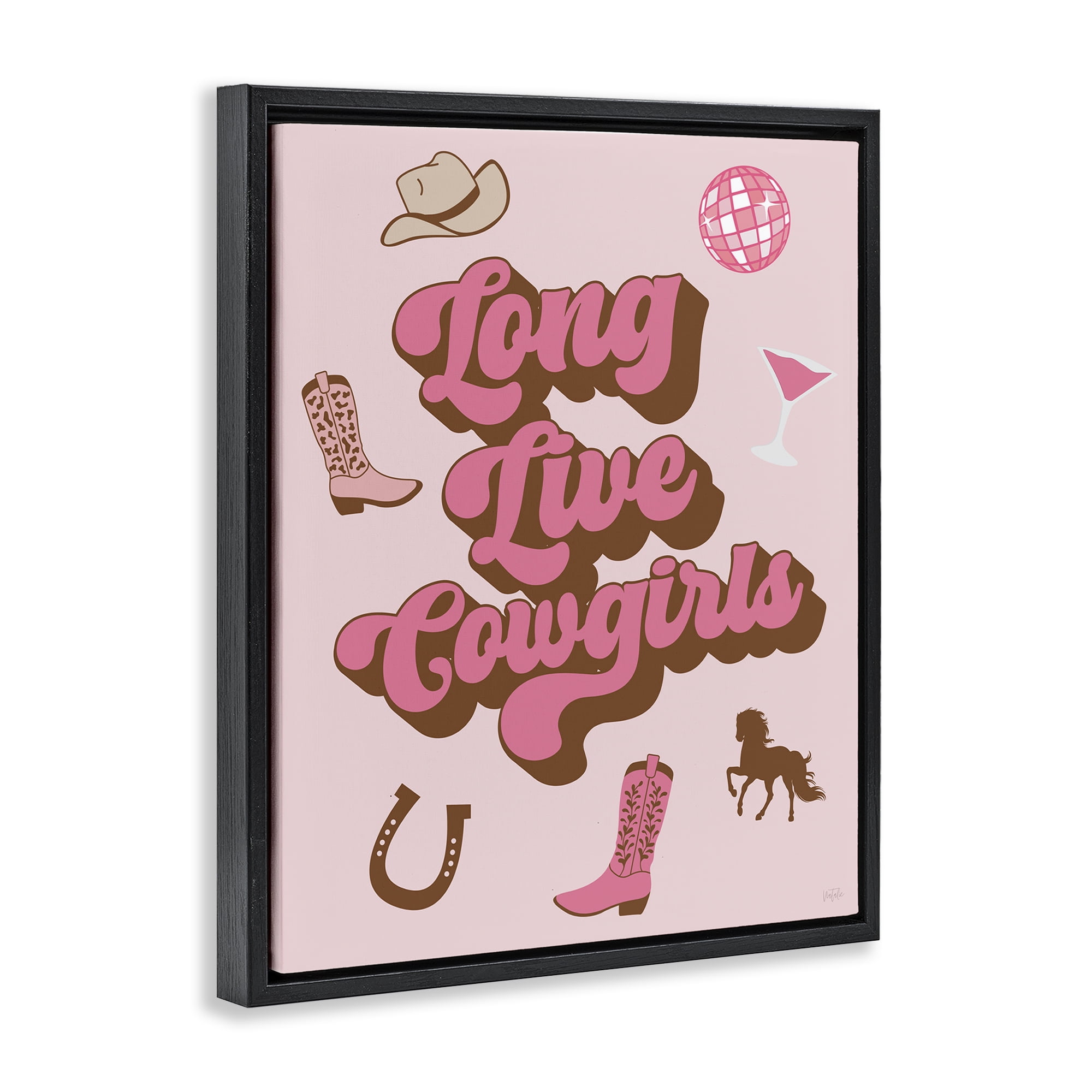 Stupell Industries Retro Long Live Cowgirls Entertainment Painting Black Floater Framed Canvas Art Print Wall Art, 17 x 21
