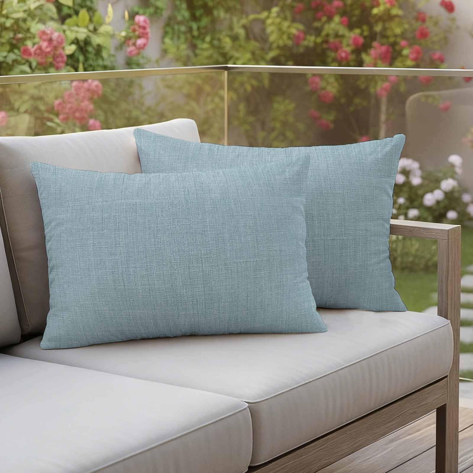 Blue Linen Pillow Covers 2 Pack Farmhouse Pure Color Country Vintage Pillowcase Waterproof Outdoor Throw Pillow Cover for Patio Balcony Rectangular Cushion 20”x12”