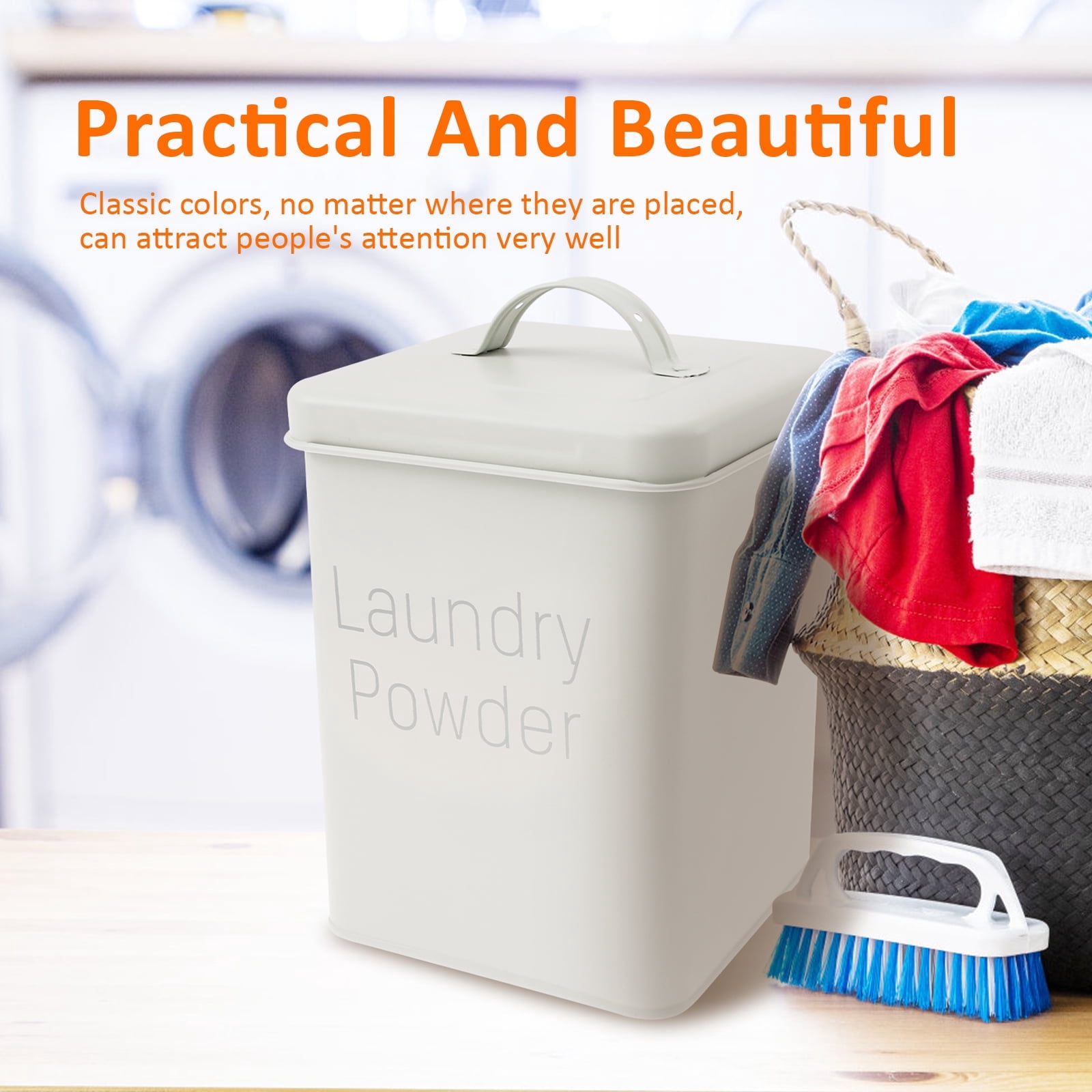 FUYGRCJ Washing Powder Storage Box, 3L Metal Laundry Detergent Storage Container, Laundry Powder Container Bin with Handle Lid Spoon for Laundry Room Travel