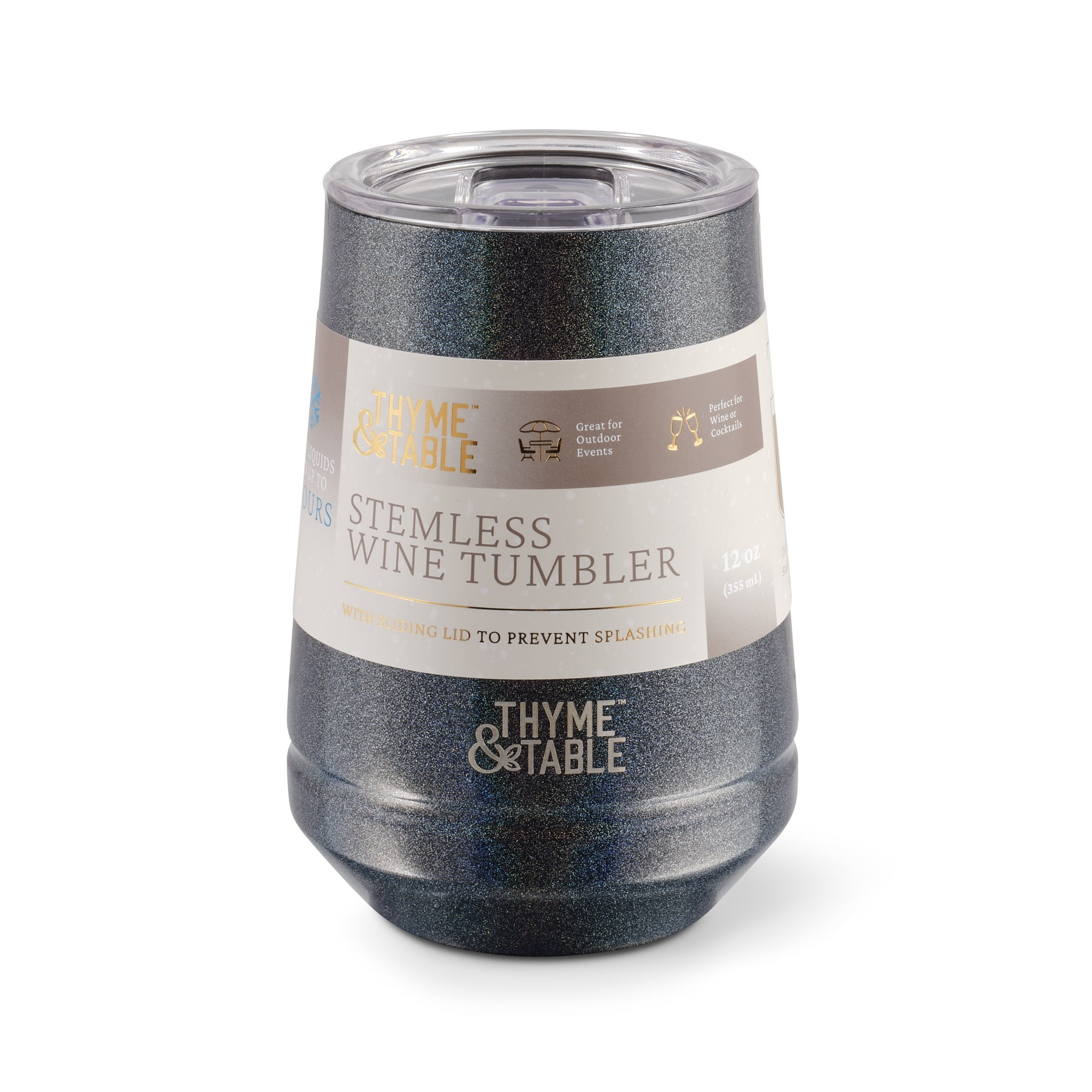 Thyme & Table 12 oz Stainless Steel Wine Tumbler with Push Lid, Black