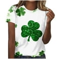 thumbnail image 2 of Craaazy Women's St Patricks Day Short Sleeve Shamrock Printed Crewneck Sweatshirts Gifts, 2 of 5