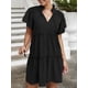 thumbnail image 4 of Vestido, Mini vestido de manga corta con volantes y cuello alto para mujer Abanopi Negro/Medio, 4 of 7