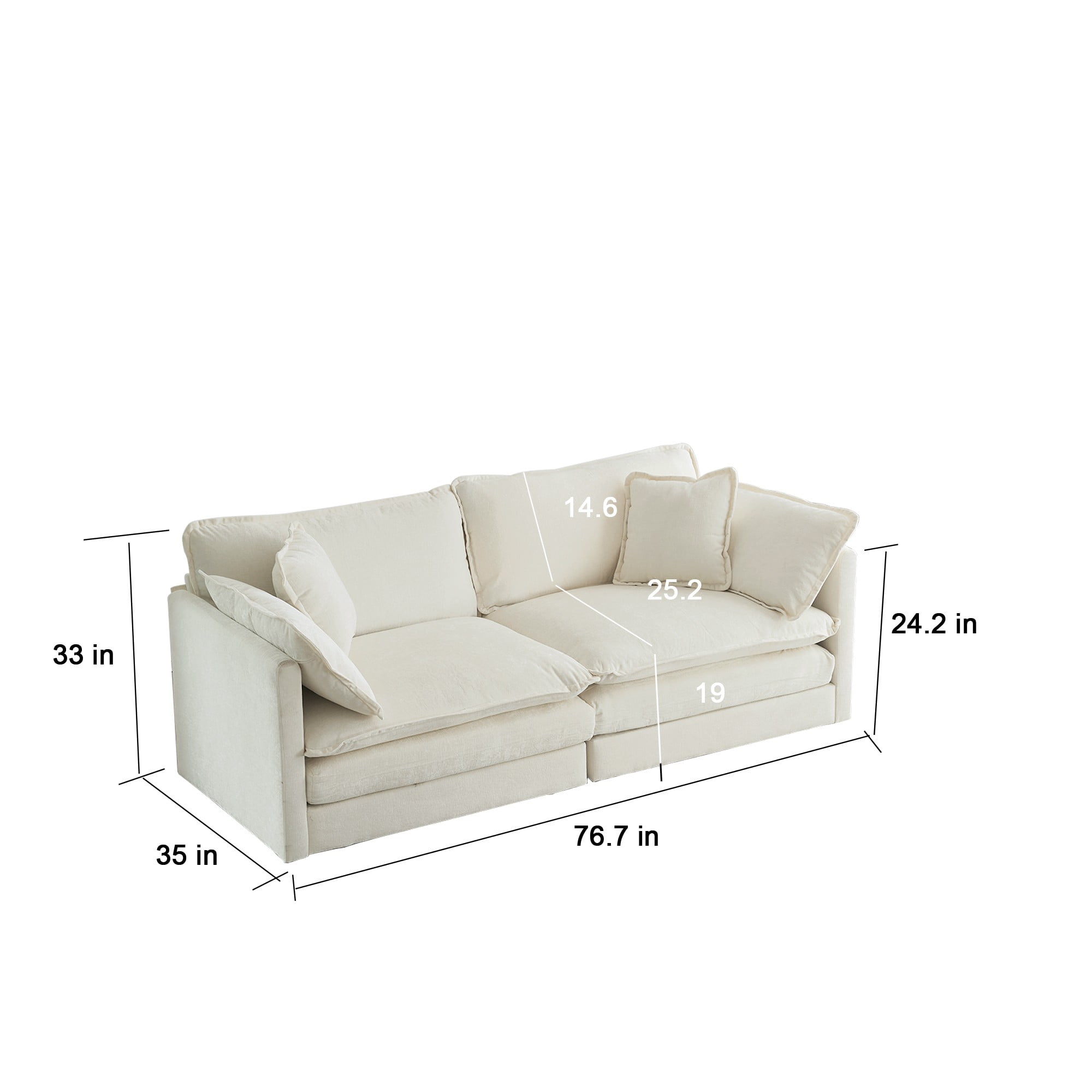 2 - Piece Living Room Set, 2 Pieces Upholstered Loveseat and Couch for Home Office Lounge, Sofa Set of 2, 2-Piece (2+2 Seat) Couch Set for Living Room (White)