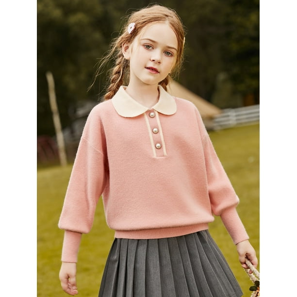 girls pearl button front peter pan collar sweater 150 girls pearl button front peter pan collar sweater 150
