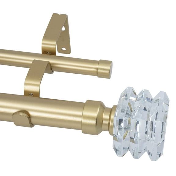 MERIVILLE 1-Inch Diameter Lione Telescoping Double Window Treatment Curtain Rod, Crystal Finial (48"-84", Royal Gold)