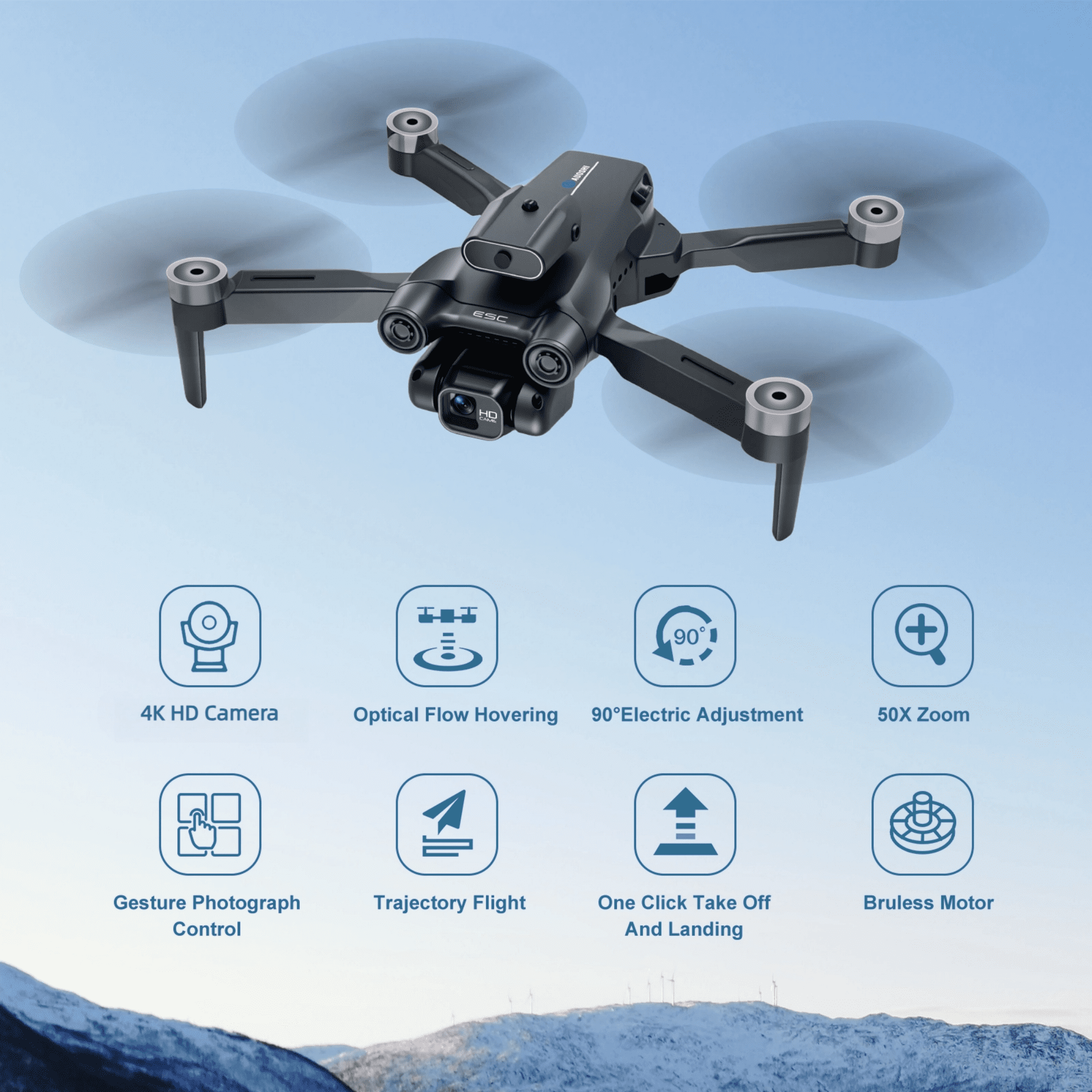 AUOSHI 4K FPV Drone with Dual Camera & Brushless Motor, 2 Batteries, Optical Flow, Gesture & Trajectory Control, RC Quadcopter with Carrying Case, Easy to Fly, Great Gift for Beginners,Teens & Adults