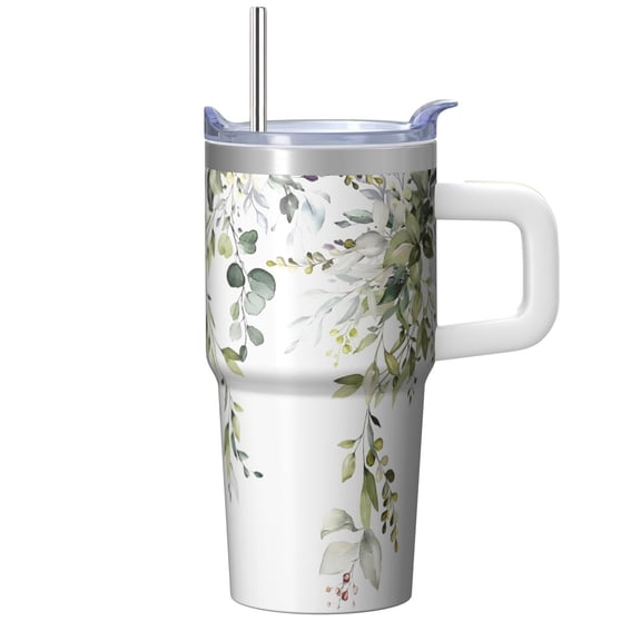 20oz Chinoiserie Floral Pattern Tumbler with Handle and Straw Lid, Insulated Travel Coffee Cup for Women Birthday