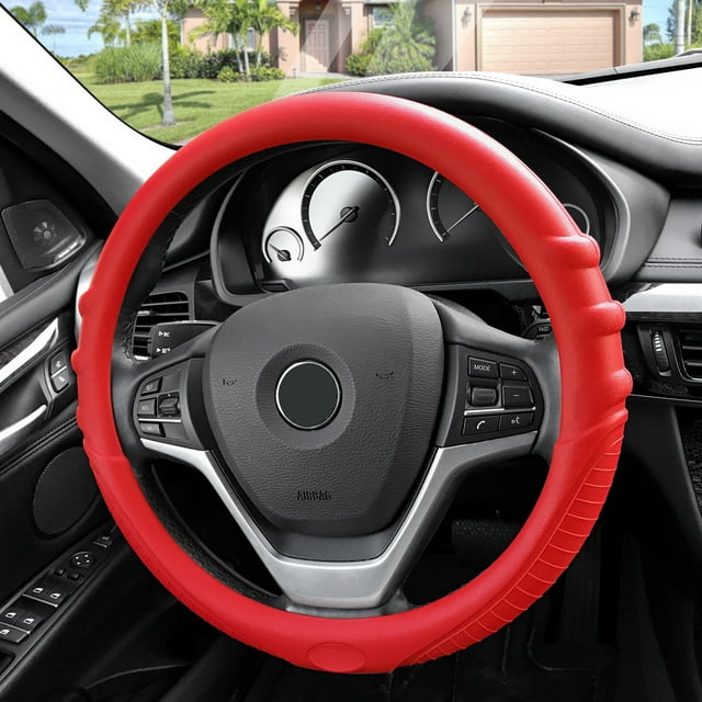 FH Group , Couvercle de Volant en Silicone avec Marques de Prise, Rouge, pour Auto