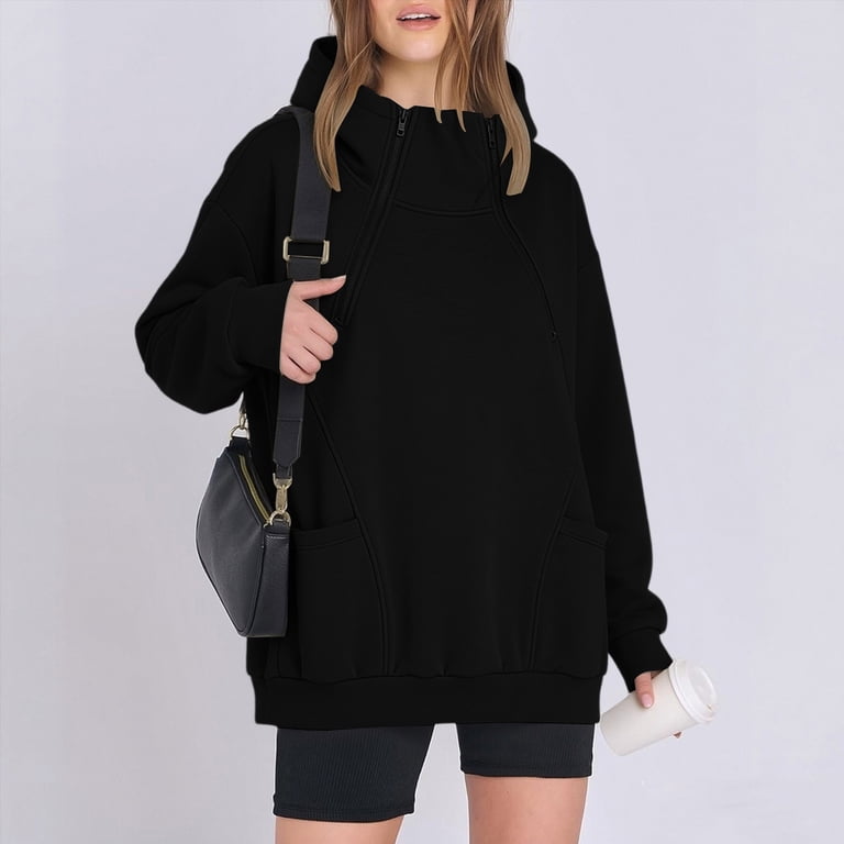 VBVC Women's Asymmetrical Half Zip Hoodie, Long Sleeve Loose
