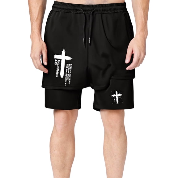 LiuXxxx Men's Casual Athletic Shorts with Print Breathable 2 In 1 Running Shorts for Gym Workout Comfortable Lightweight Summer Sports Apparel Black L