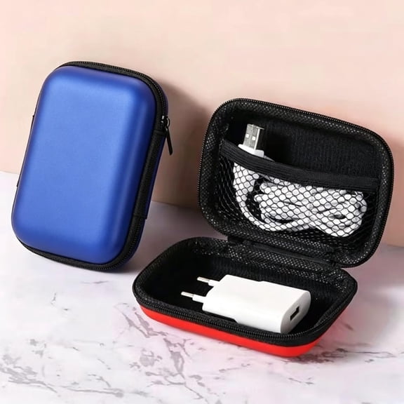 GJX Mini Portable Travel Cable Storage Bag, Compact Zipper Electronic Organizer Pouch with Mesh Pocket, Small Tech Accessory Case for Chargers Usb Cords, Sapphire Blue