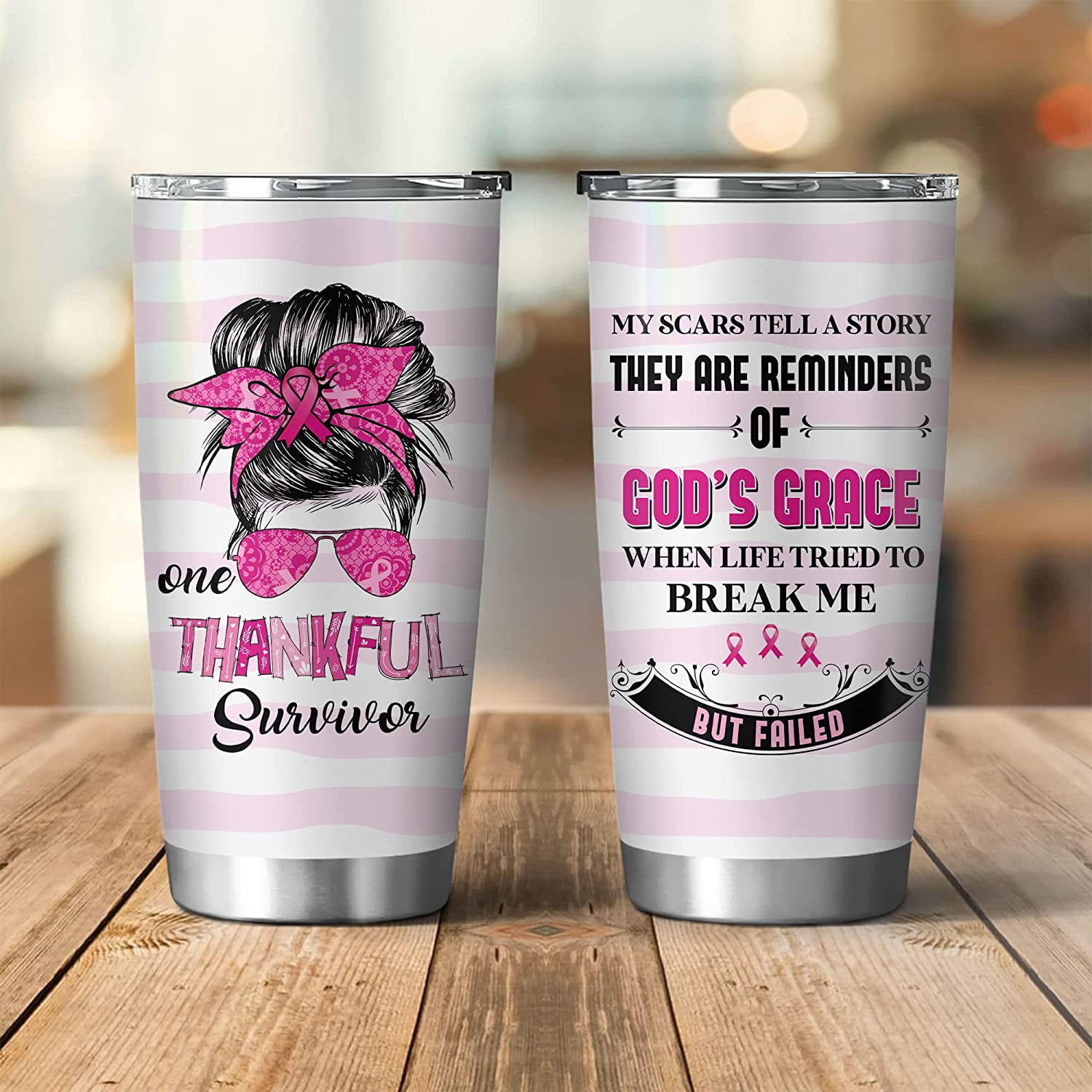 Tumbler Breast Cancer Awareness, One Thankful Survivor My Scars Tell A  Story, Custom Tumblers, Custom Gift For Women, Hot Cold Coffee Tea Tumbler,  Stainless Steel Tumbler 20oz 
