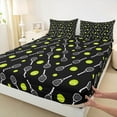 thumbnail image 3 of Castle Fairy Sport Tennis 4 Pieces Queen Sheet Sets for Boys Girls,Ball Gamer Ultra Soft Flat Sheet,Black Green Queen Fitted Sheet,Microfiber Bedroom Decor, 3 of 7
