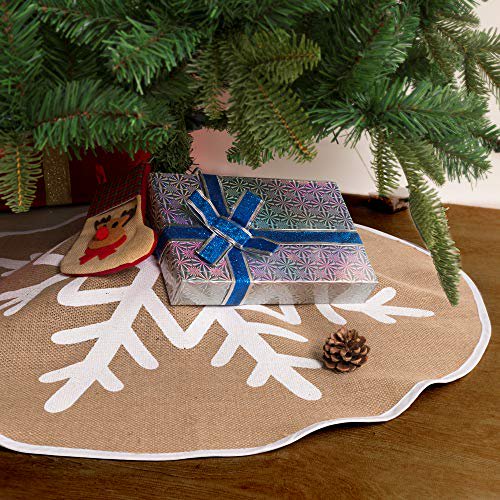 Hohotime Christmas Tree Skirt 30 Inch Burlap Tree Skirt White Snowflake