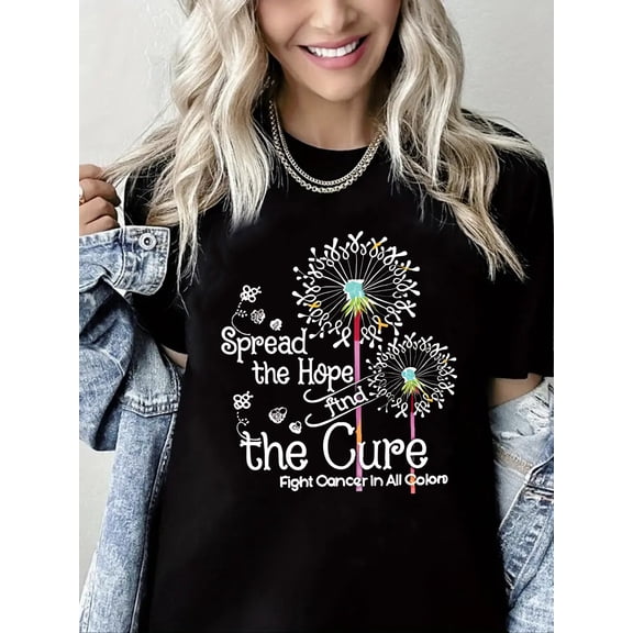 Breast Cancer Tshirt Spread the Hope Print Short Sleeve Shirt for Women