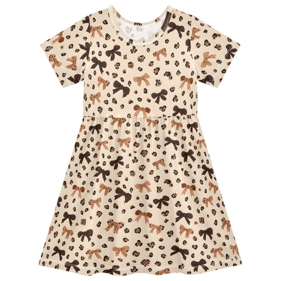 joogoo Leopard Bows Girls' Short Sleeve Dress Kids Dresses 5-6T