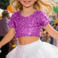 thumbnail image 3 of LYHao Girls Glitter Sequin Crop Top Short Sleeve Shirts For Stage Performance Dancing And Show Sizes 3-8 Years(Purple), 3 of 5