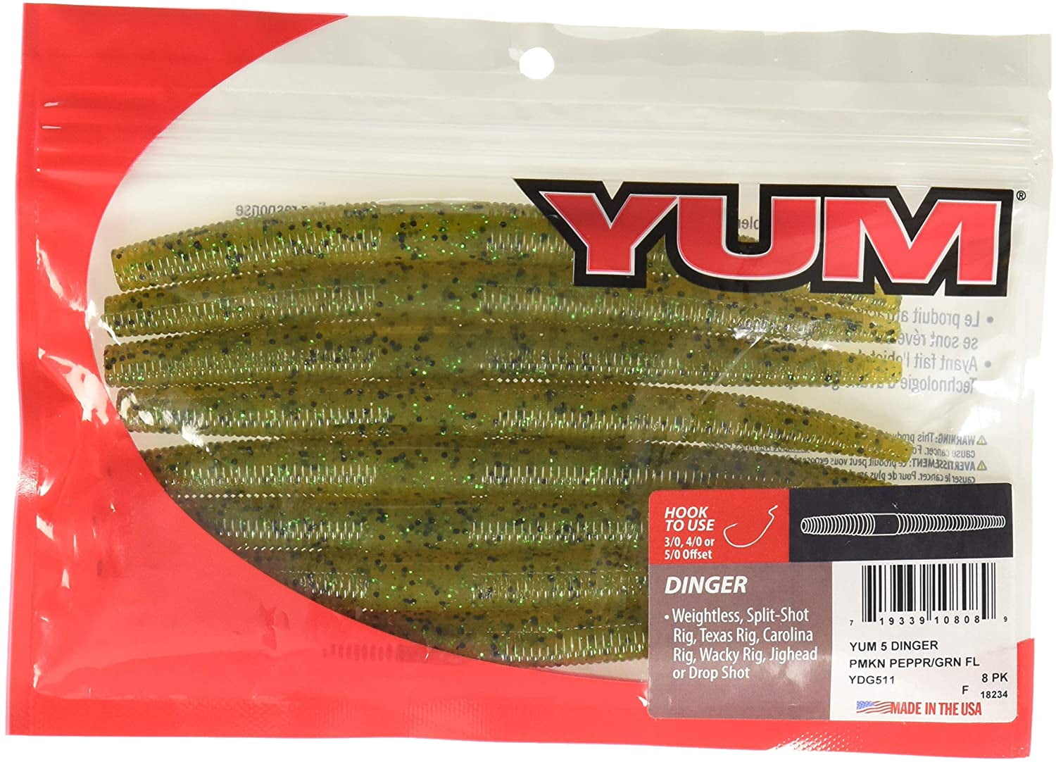 Yum YDG511 5 in. Dinger Pumpkin Pepper & Green Flake Fishing Lure - Pack of  8