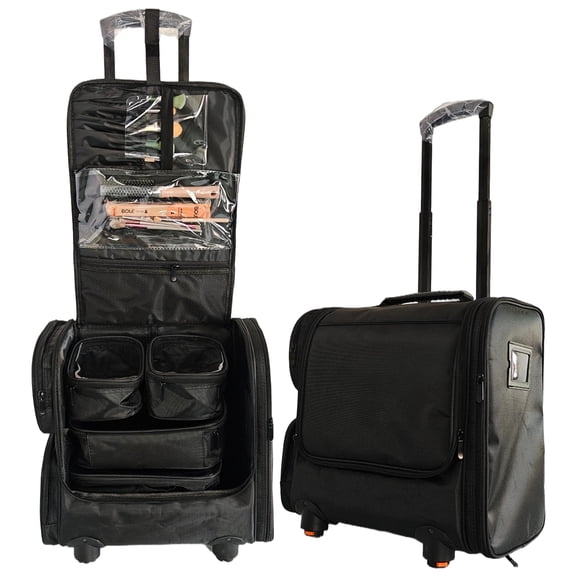Professional Rolling Makeup Case - Large Capacity Mobile Organizer Trolley with 360° Wheels & 4 Pouches