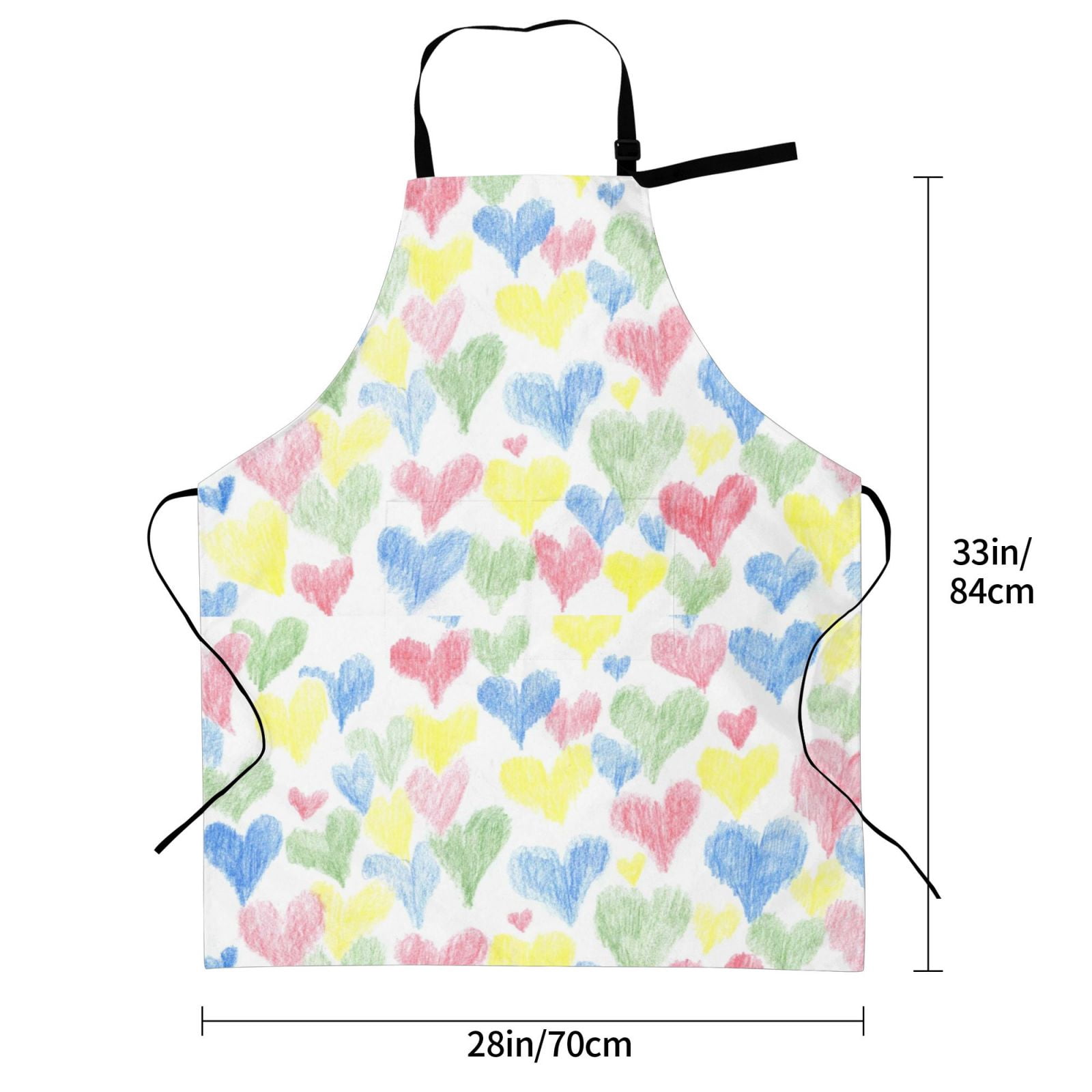 Kdxio Hand Drawn Colored Hearts Apron with Pockets Adjustable Kitchen Aprons for Men Women Waterproof Aprons for Cooking,Drawing,Crafting, Baking Household Cleaning