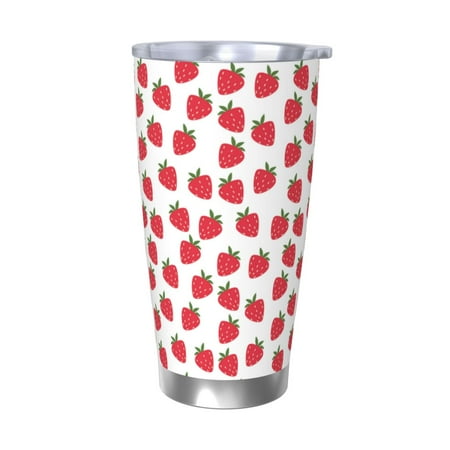 

Ocsxa Cartoon Strawberry Pattern 20oz Travel Coffee Mug with Flip Lid Stainless Steel Insulated Insulated Coffee Mug Thermal Cup with Splash Proof Sliding Lid-Without Straw