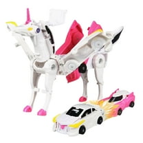 HUISZJ Car Transform Unicorn Figurines, Transforming Unicorn Car Pink Toy, Magnetic Connections Unicorn Plastic Toy for Birthday Surprise