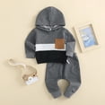 thumbnail image 3 of Gupgi Baby Boy Fall Clothes 3 6 9 12 18 Months 2T 3T Color Block Hoodie Sweatshirts Pants 2Pcs Set, 3 of 9