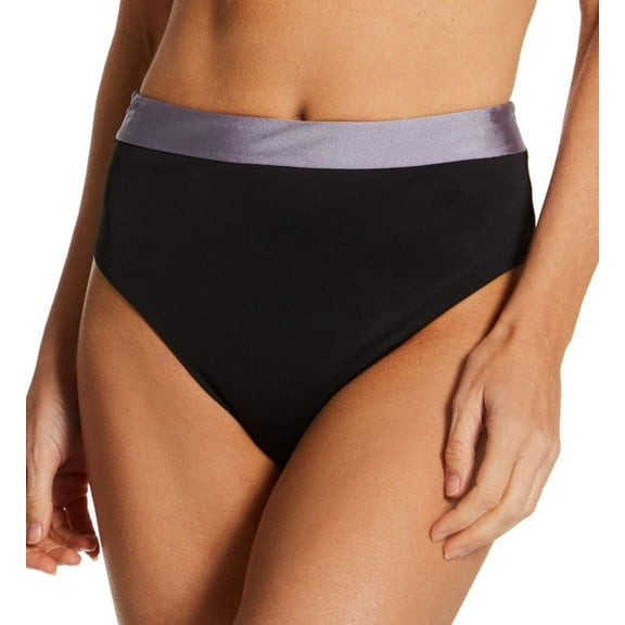 Women's Sanctuary FS22509 Flow Solids Banded High Leg/Rise Swim Bottom (Black/Silver XL)