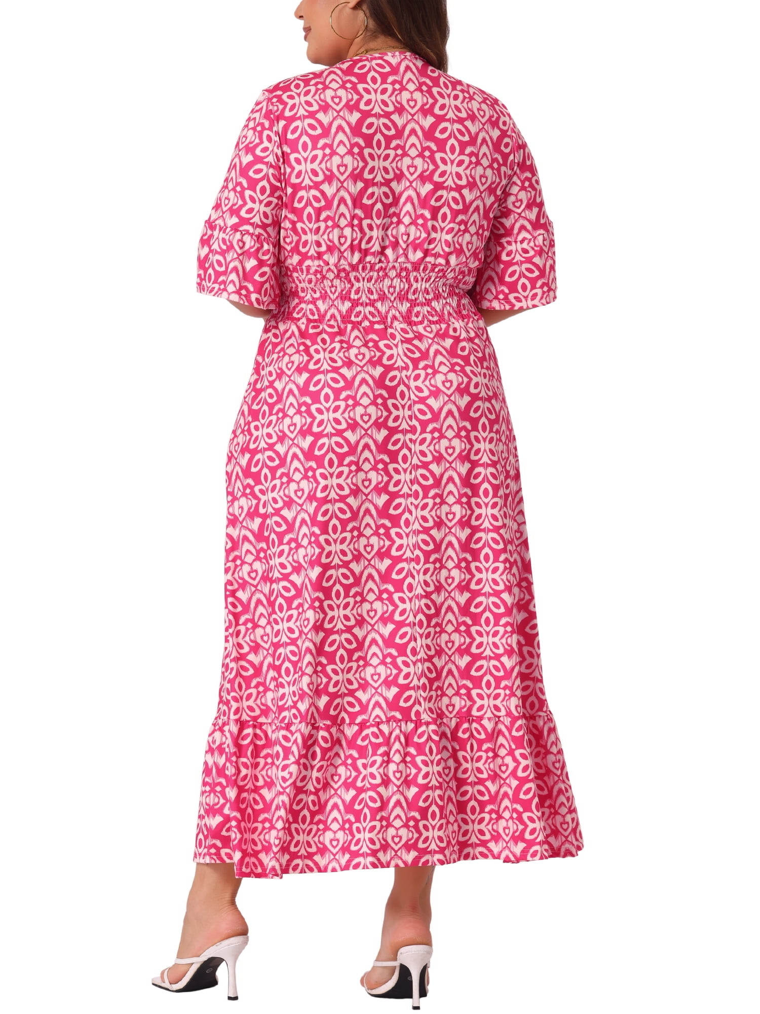 DARING DIVA Plus Size Bell Sleeve Ruffled Hem Boho A Line Long Dress 2X Hot Pink