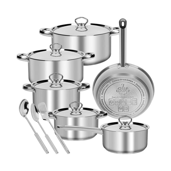 Batería De Cocina Acero Inoxidable 15 Piezas,Sartenes Acero Inoxidable Juego De Ollas Funciona Con Estufas De Eléctricas Y De Gas,Lavavajillas