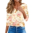 thumbnail image 4 of OIOLOYJM Womens Easter Shirts Funny Bunny Print Henley Shirts Casual Button Up V Neck 3/4 Length Sleeve T-Shirt Spring Fashion Tee Tops Pink XL, 4 of 6