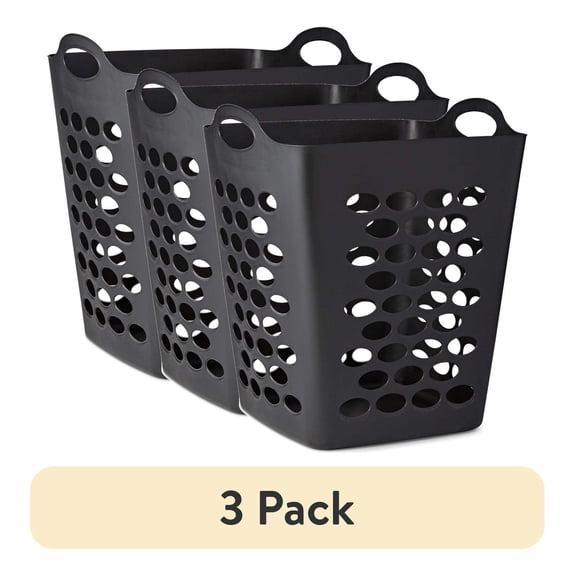 (3 pack) Flex Square Laundry Hamper, Black