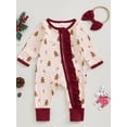thumbnail image 2 of Suealasg Baby Girls Christmas Clothes Long Sleeve Gingerbread Cane Print Full Length Jumpsuit Bodysuits Headband 2Pcs Infant Girls Fall Coming Home Clothing, 2 of 8