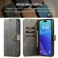 thumbnail image 3 of ELEHOLD Case For iPhone 16 , 2-in-1 Vintage Leather Wallet Case Magnetic Detachable Flip Folio Stand Slim Cover with Card Slots For iPhone 16,Gray, 3 of 7