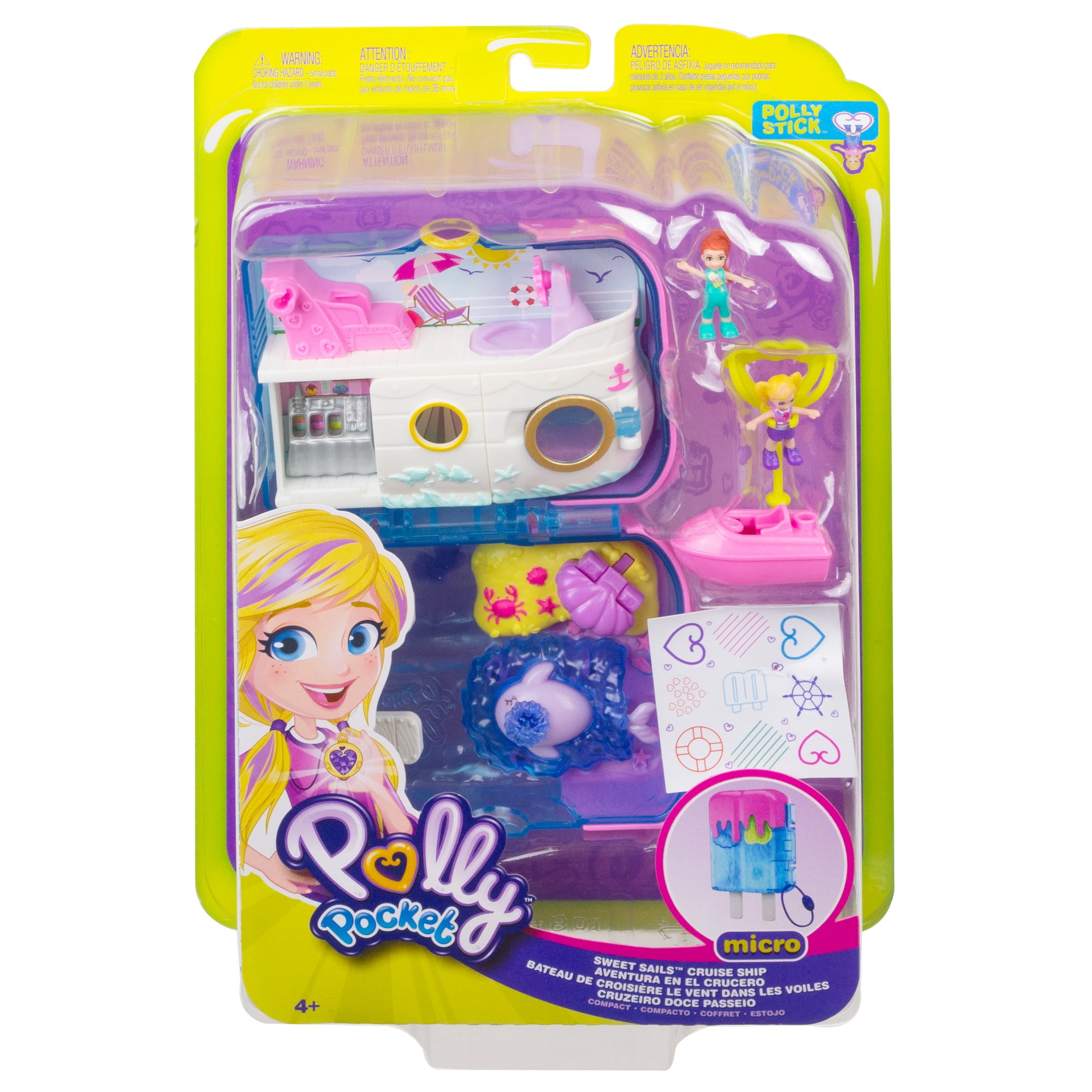 NEW 2 Micro Dolls Polly Pocket Pocket World Sweet Sails Cruise Ship Compact